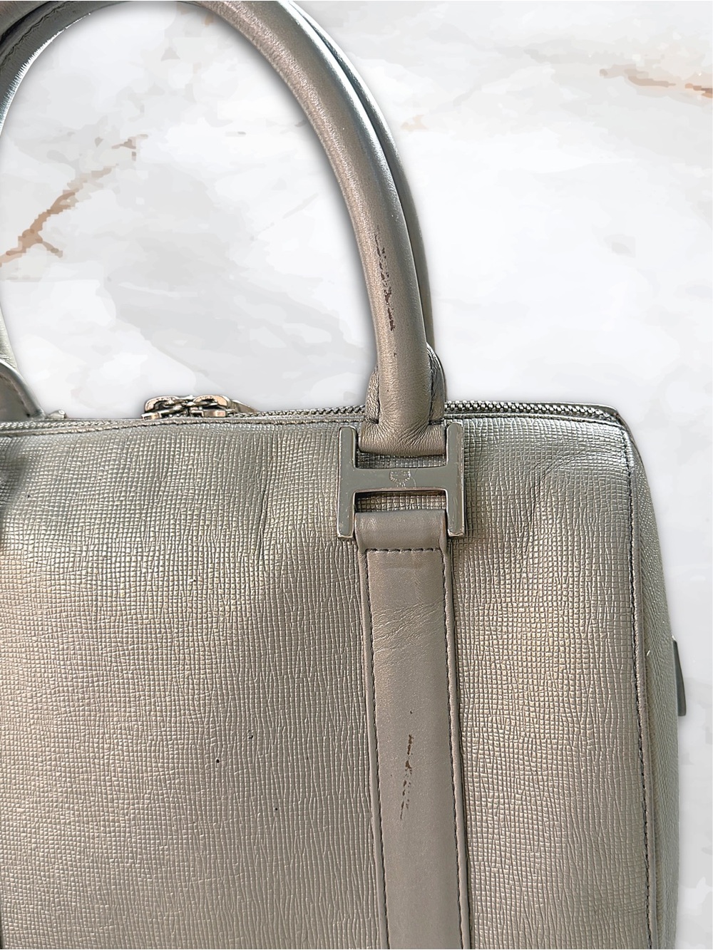MCM München Metallic Silver Saffiano Leather Boston Bag - Picture 10 of 17